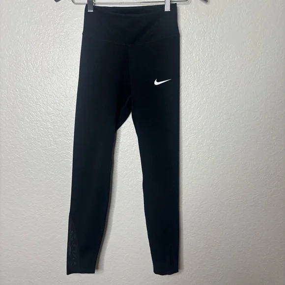Nike Team One 7/8 Tight Black Leggings High Rise Mesh Ankle Size XS - Picture 2 of 8